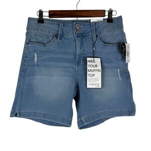 Royalty For Me Tummy Control High Rise Denim Shorts Women's 8 Light Blue NEW